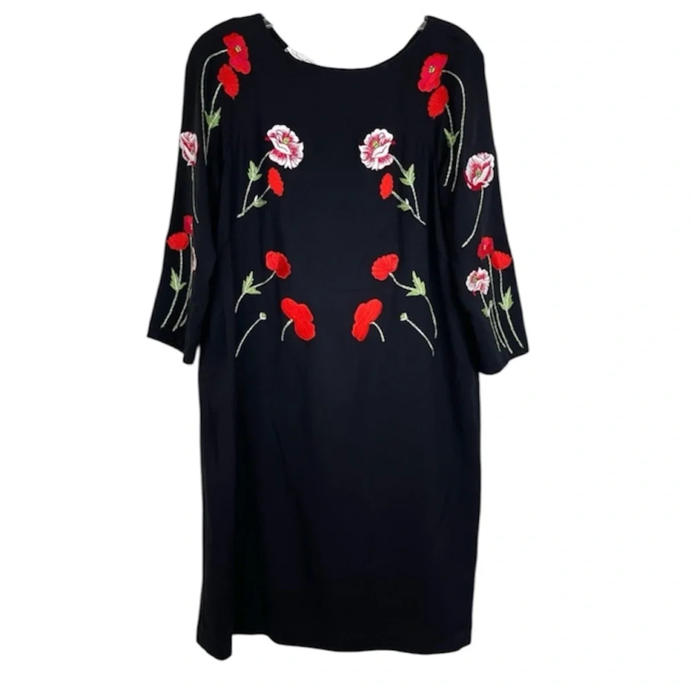 Oscar de la Renta | Dresses | Oscar De La Renta Black Silk Embroidered  Floral Runway Shift Dress Size 6 Rare | Poshmark